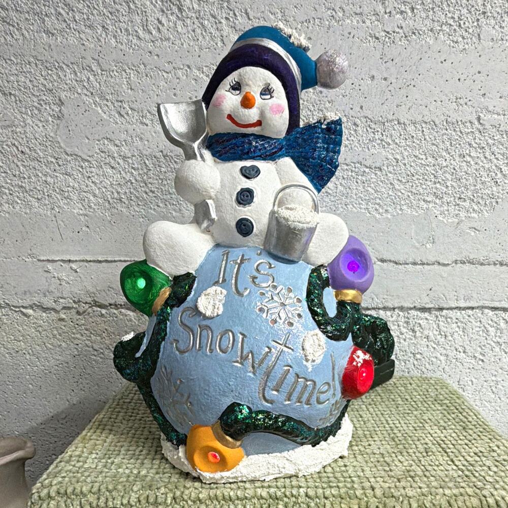 Hand Painted Ceramic Snowman Light Up Christmas Winter Decor 9 Inch Snowtime